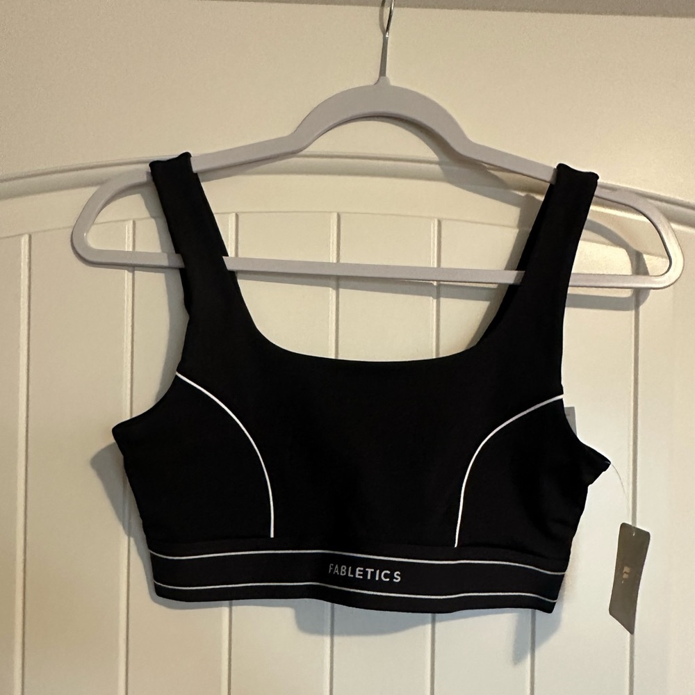 Fabletics Black Medium Impact Piped Sports Bra